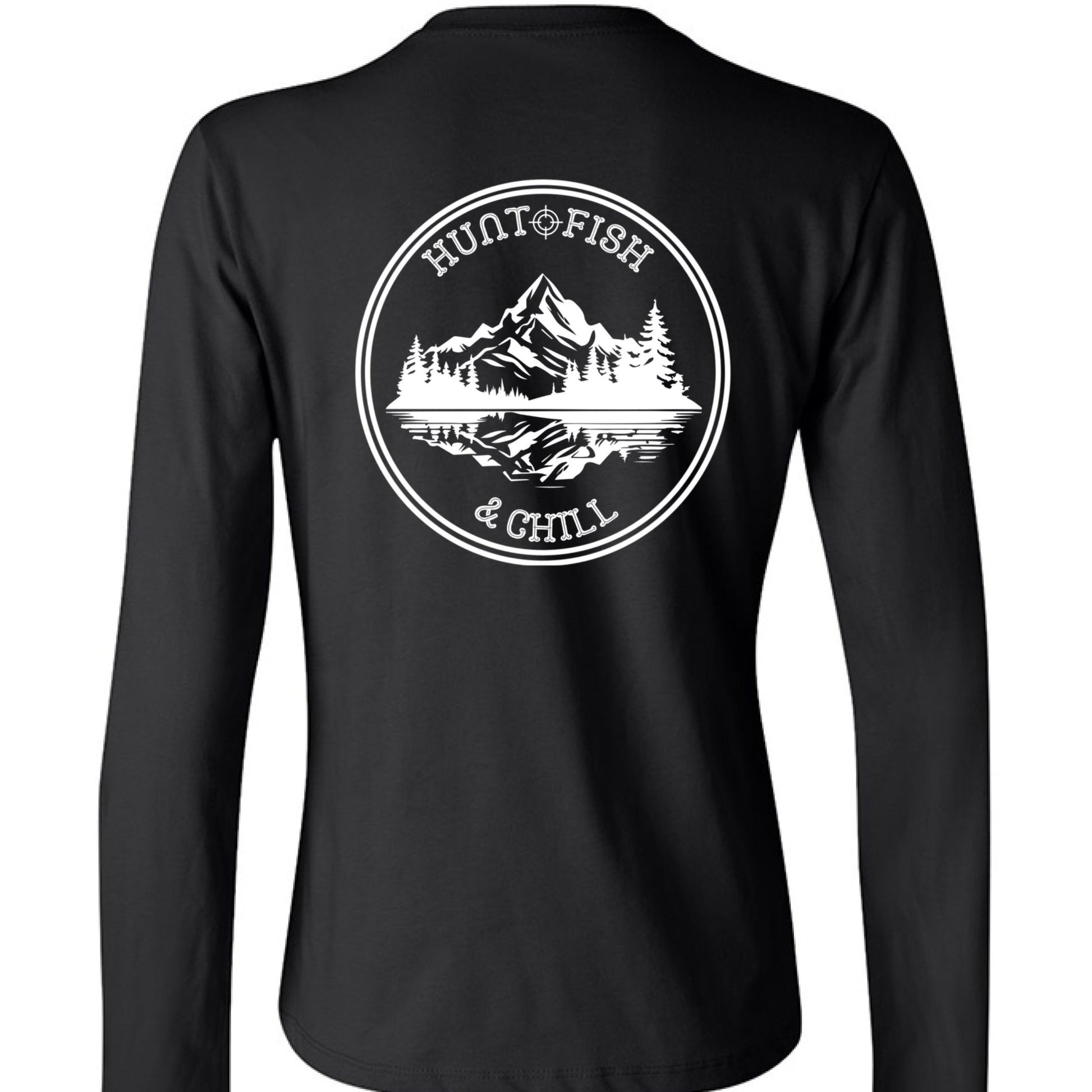 Hunt Fish Chill Ladies Long Sleeve Tee – Soft Jersey White Graphic | Women’s Fishing & Hunting Apparel – BLACK T-Shirt for Apparel (9 view)
