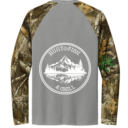 Hunt Fish Chill Long Sleeve Shirt – Realtree® Camo Performance Tee | Outdoor Fishing & Hunting Apparel – Grey Concrete Heather/ Realtree Edge Top for angler lifestyle clothing (4 view)