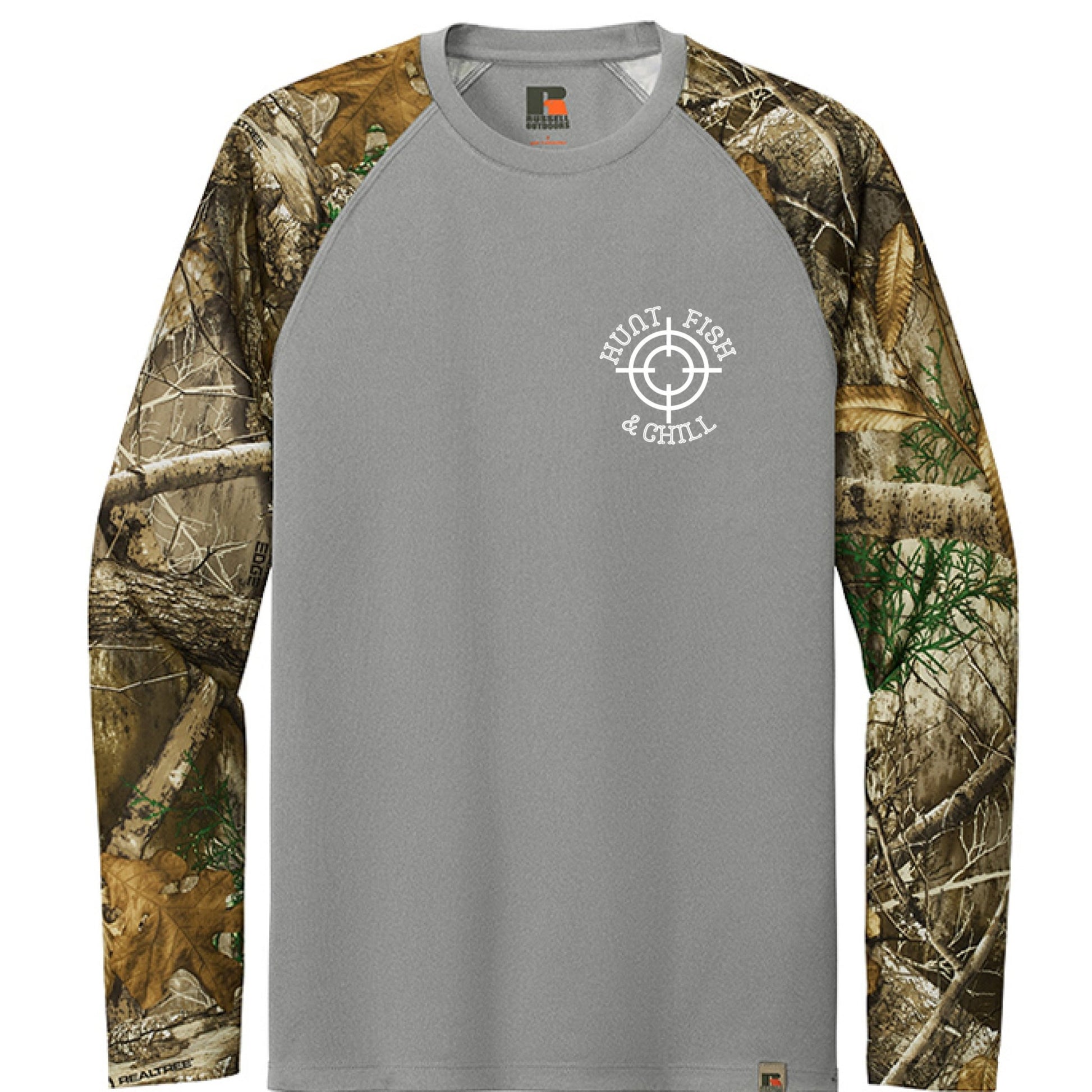 Hunt Fish Chill Long Sleeve Shirt – Realtree® Camo Performance Tee | Outdoor Fishing & Hunting Apparel – Grey Concrete Heather/ Realtree Edge Top for angler lifestyle clothing (3 view)