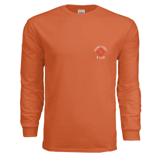 Hunt Fish & Chill – Long - Sleeve Tee | Soft Garment - Dyed Fishing & Hunting Shirt – ORANGE T-Shirt for Apparel (1 view)