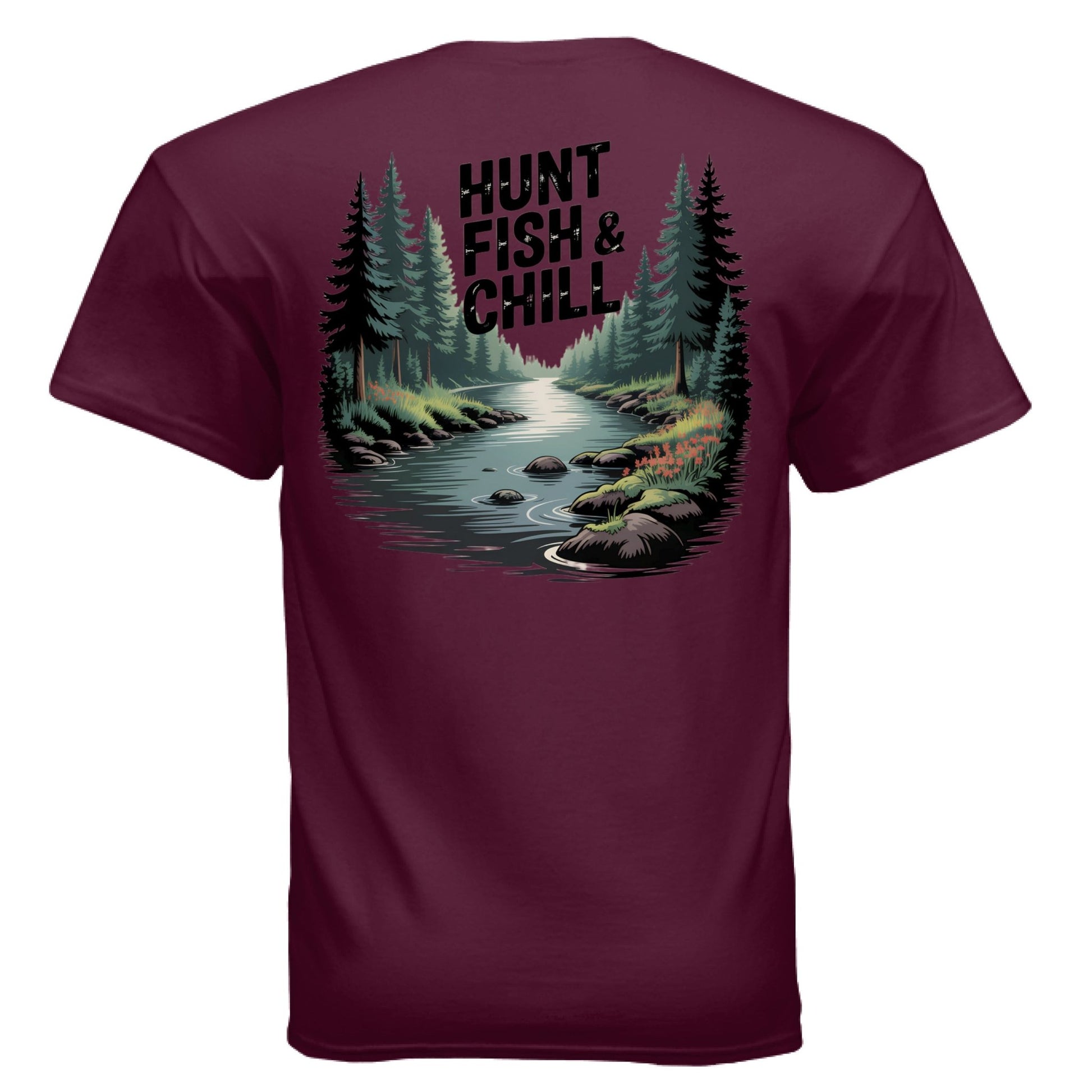 Hunt Fish & Chill – Relaxed Outdoorsman Graphic Tee | Fishing & Hunting Lifestyle Shirt – MAROON T-Shirt for Apparel (26 view)