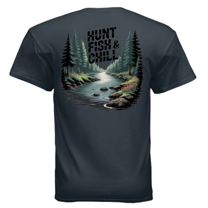 Hunt Fish & Chill – Relaxed Outdoorsman Graphic Tee | Fishing & Hunting Lifestyle Shirt – BLUE DUSK T-Shirt for Apparel (14 view)