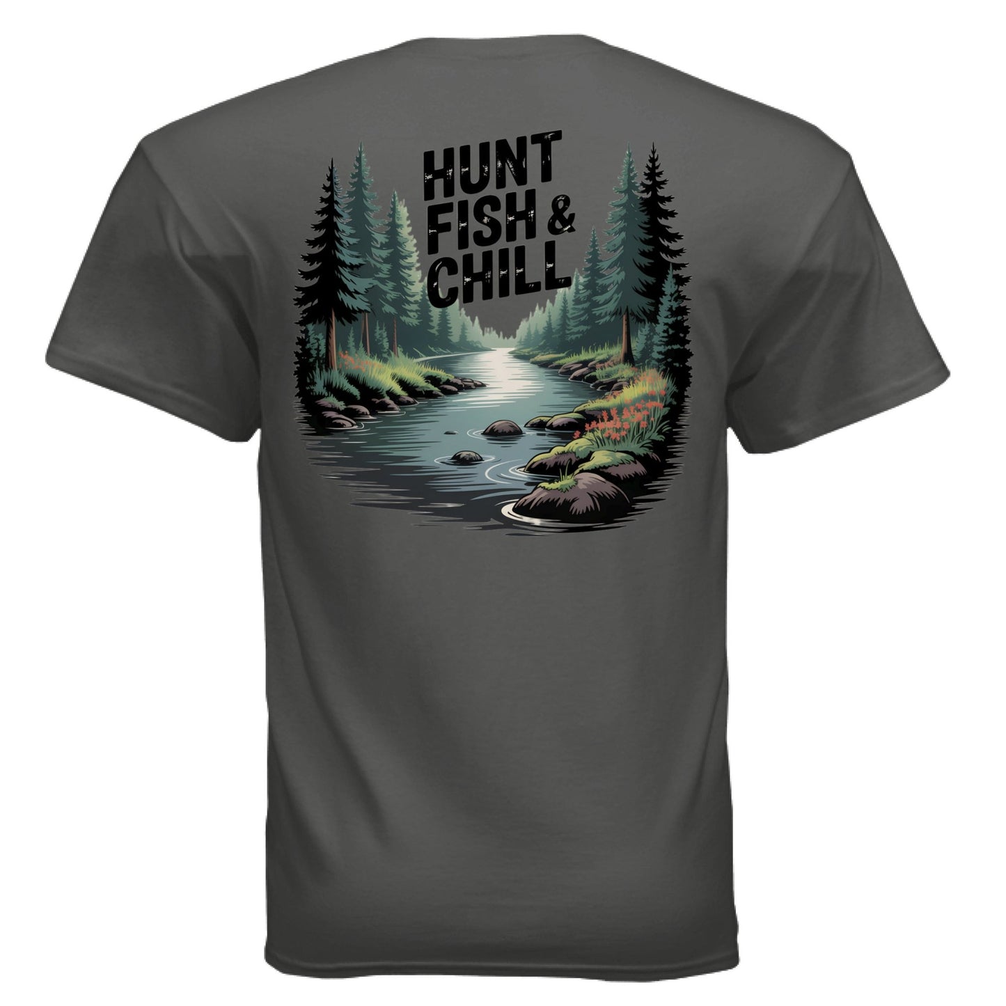 Hunt Fish & Chill – Relaxed Outdoorsman Graphic Tee | Fishing & Hunting Lifestyle Shirt – CHARCOAL T-Shirt for Apparel (8 view)