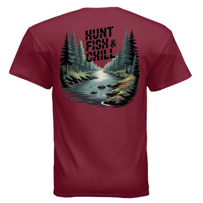 Hunt Fish & Chill – Relaxed Outdoorsman Graphic Tee | Fishing & Hunting Lifestyle Shirt – CARDINAL RED T-Shirt for Apparel (11 view)