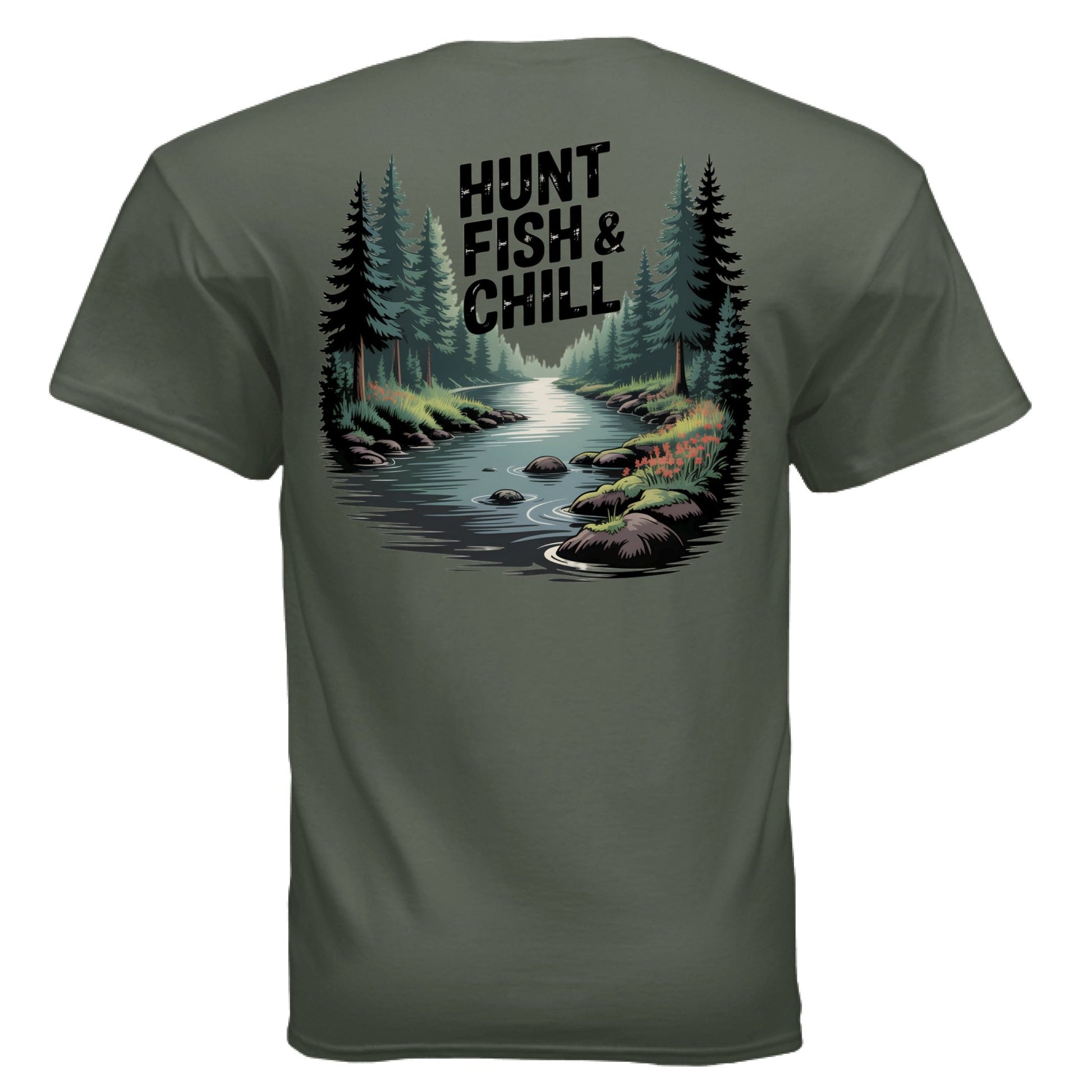 Hunt Fish & Chill – Relaxed Outdoorsman Graphic Tee | Fishing & Hunting Lifestyle Shirt – MILITARY GREEN T-Shirt for Apparel (23 view)