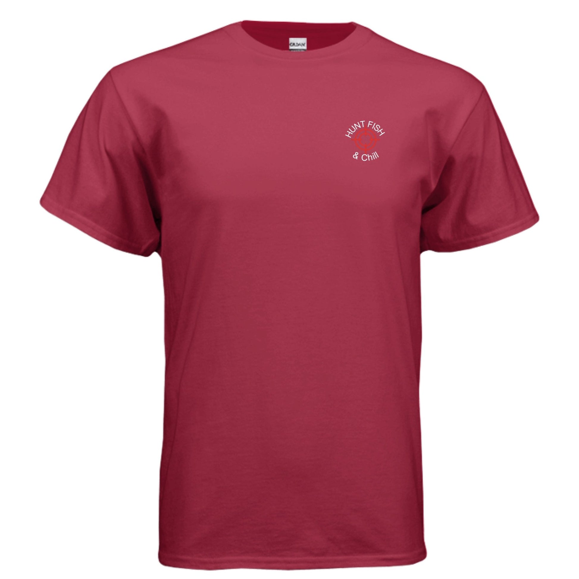 Hunt Fish & Chill – Relaxed Outdoorsman Graphic Tee | Fishing & Hunting Lifestyle Shirt – CHERRY RED T-Shirt for Apparel (4 view)