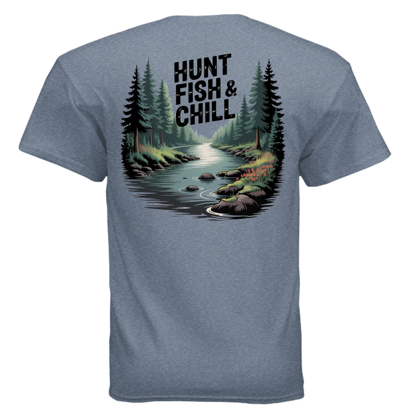 Hunt Fish & Chill – Relaxed Outdoorsman Graphic Tee | Fishing & Hunting Lifestyle Shirt – HEATHER INDIGO T-Shirt for Apparel (32 view)