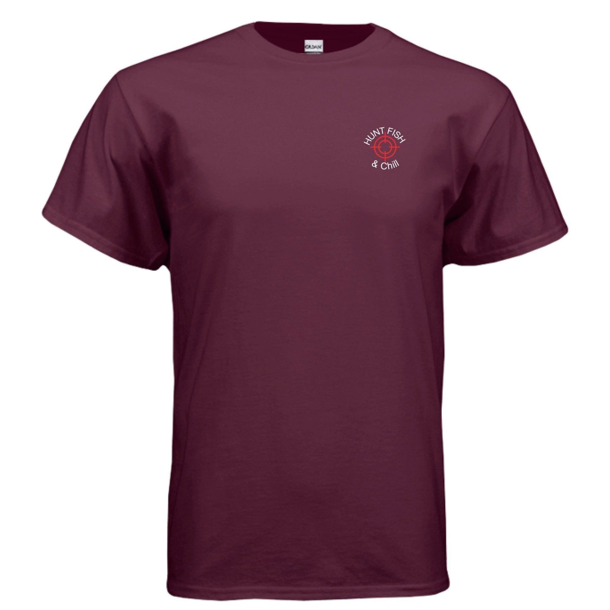 Hunt Fish & Chill – Relaxed Outdoorsman Graphic Tee | Fishing & Hunting Lifestyle Shirt – MAROON T-Shirt for Apparel (25 view)
