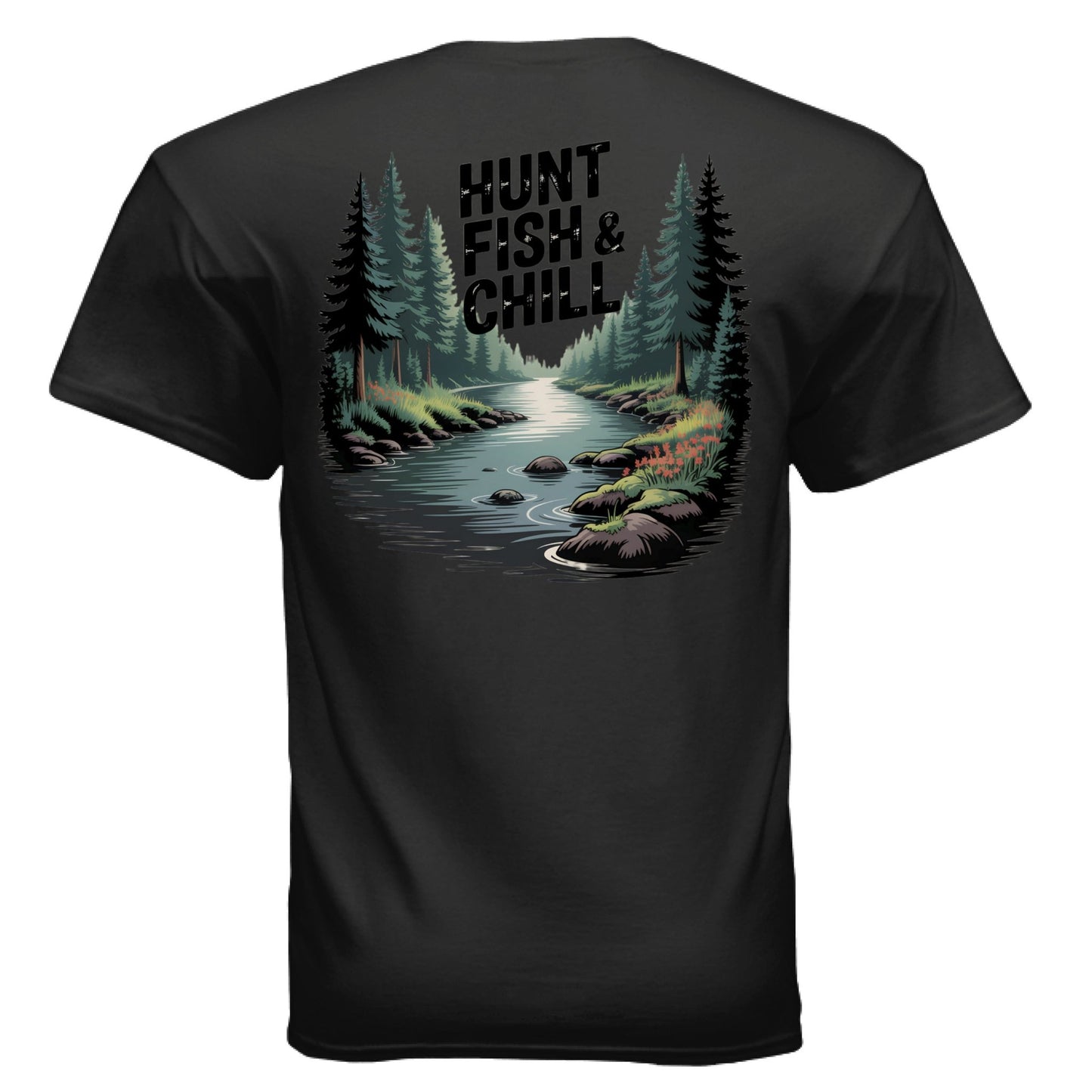 Hunt Fish & Chill – Relaxed Outdoorsman Graphic Tee | Fishing & Hunting Lifestyle Shirt – BLACK T-Shirt for Apparel (17 view)