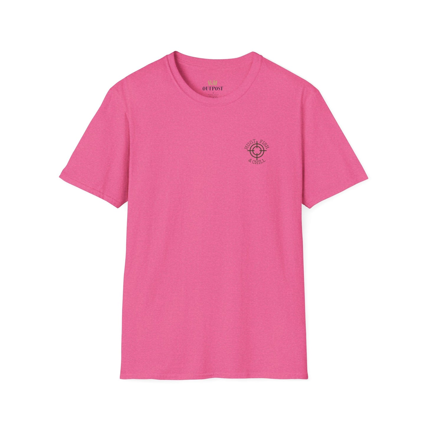 Hunt Fish & Chill T-Shirt – Premium Outdoors Badge Tee | Camping, Fishing, Hunting Apparel – Heather Heliconia T-Shirt for Adventure Clothing (53 view)