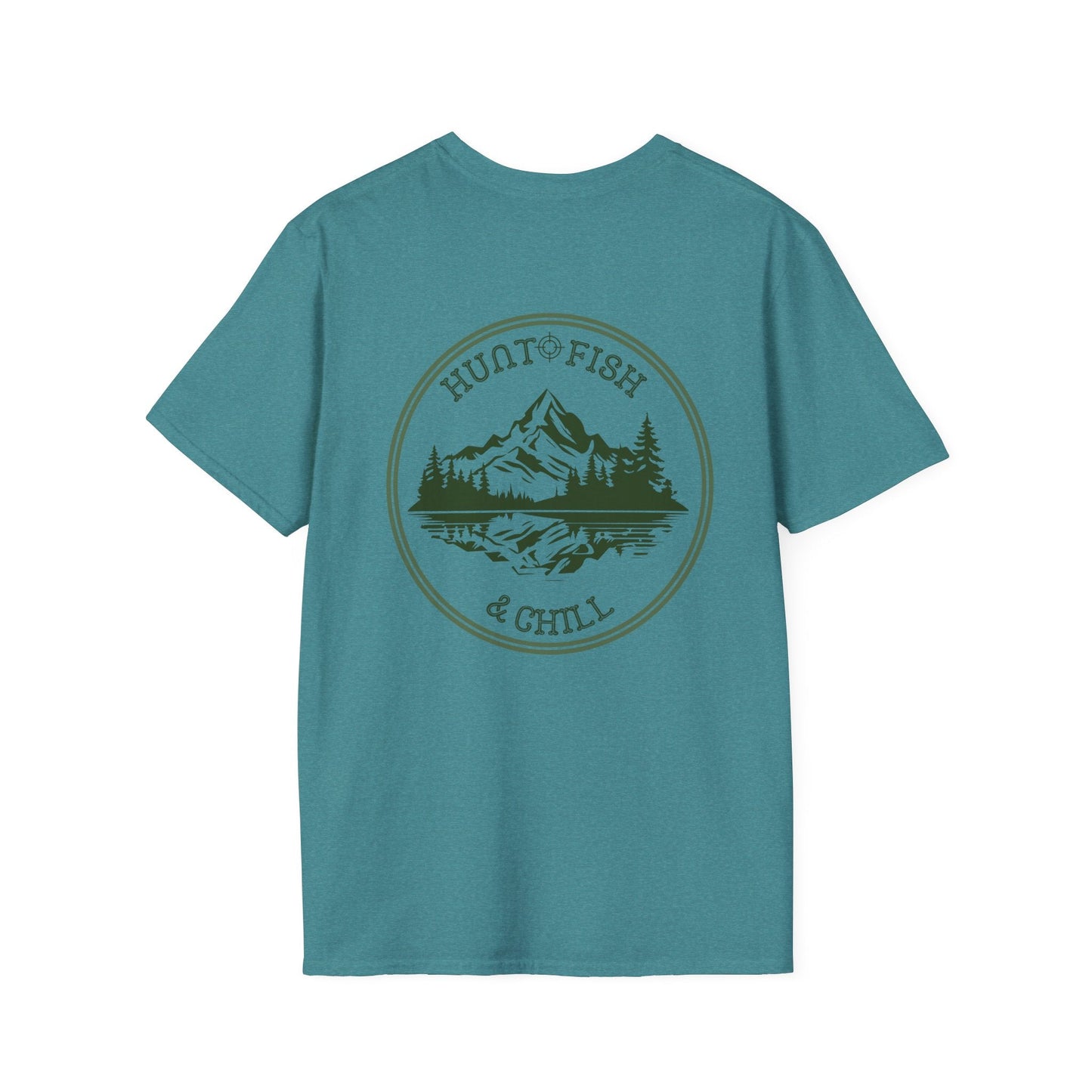 Hunt Fish & Chill T-Shirt – Premium Outdoors Badge Tee | Camping, Fishing, Hunting Apparel – Sage T-Shirt for Adventure Clothing (25 view)