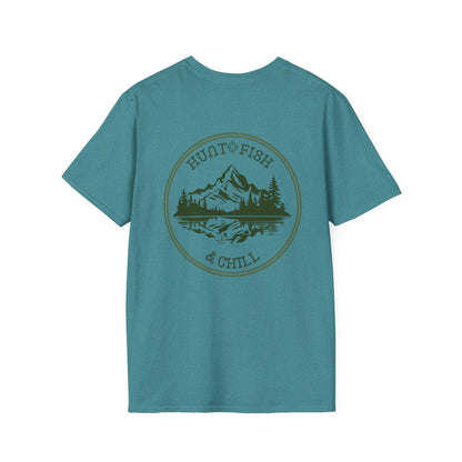 Hunt Fish & Chill T-Shirt – Premium Outdoors Badge Tee | Camping, Fishing, Hunting Apparel – Sage T-Shirt for Adventure Clothing (25 view)