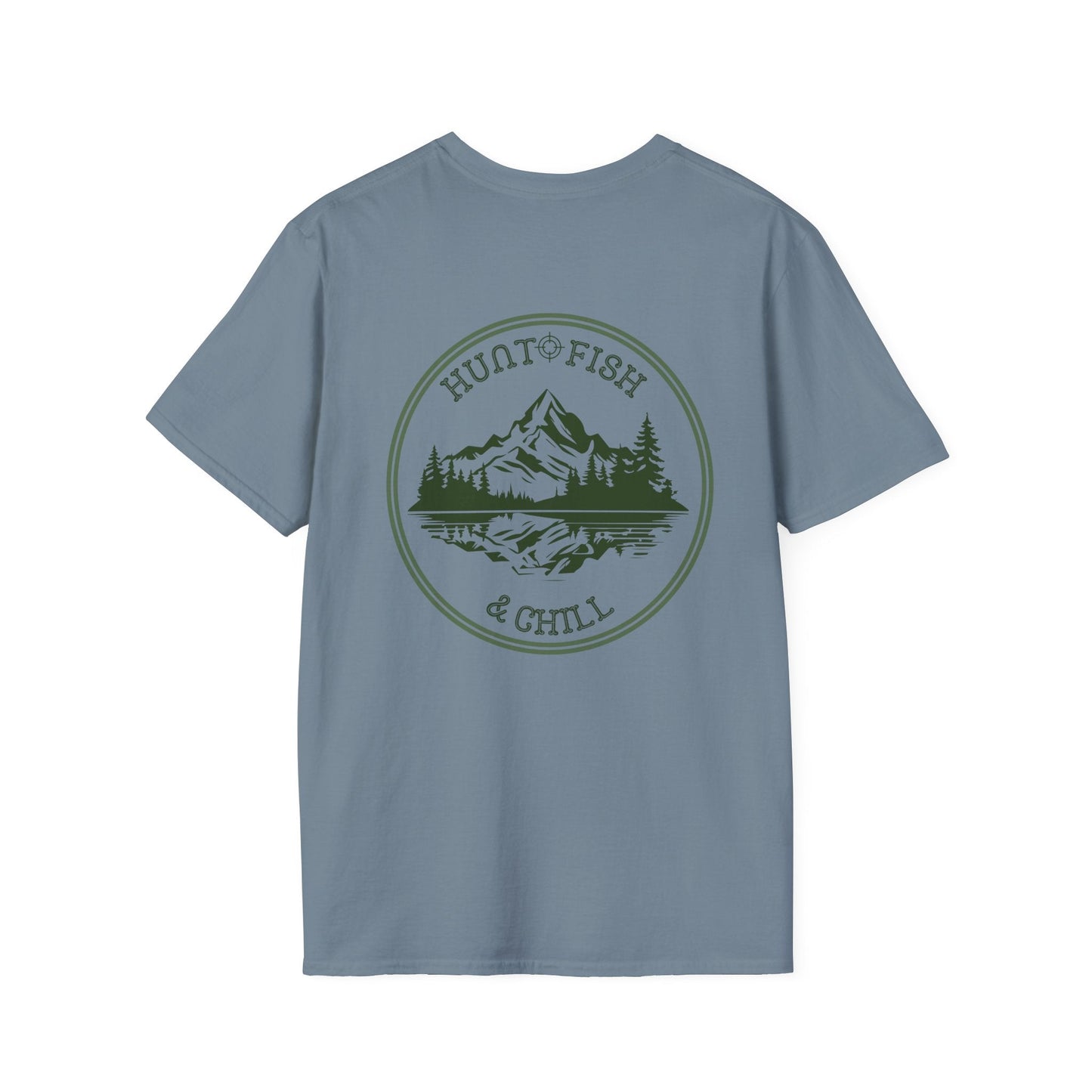 Hunt Fish & Chill T-Shirt – Premium Outdoors Badge Tee | Camping, Fishing, Hunting Apparel – Iris T-Shirt for Adventure Clothing (41 view)