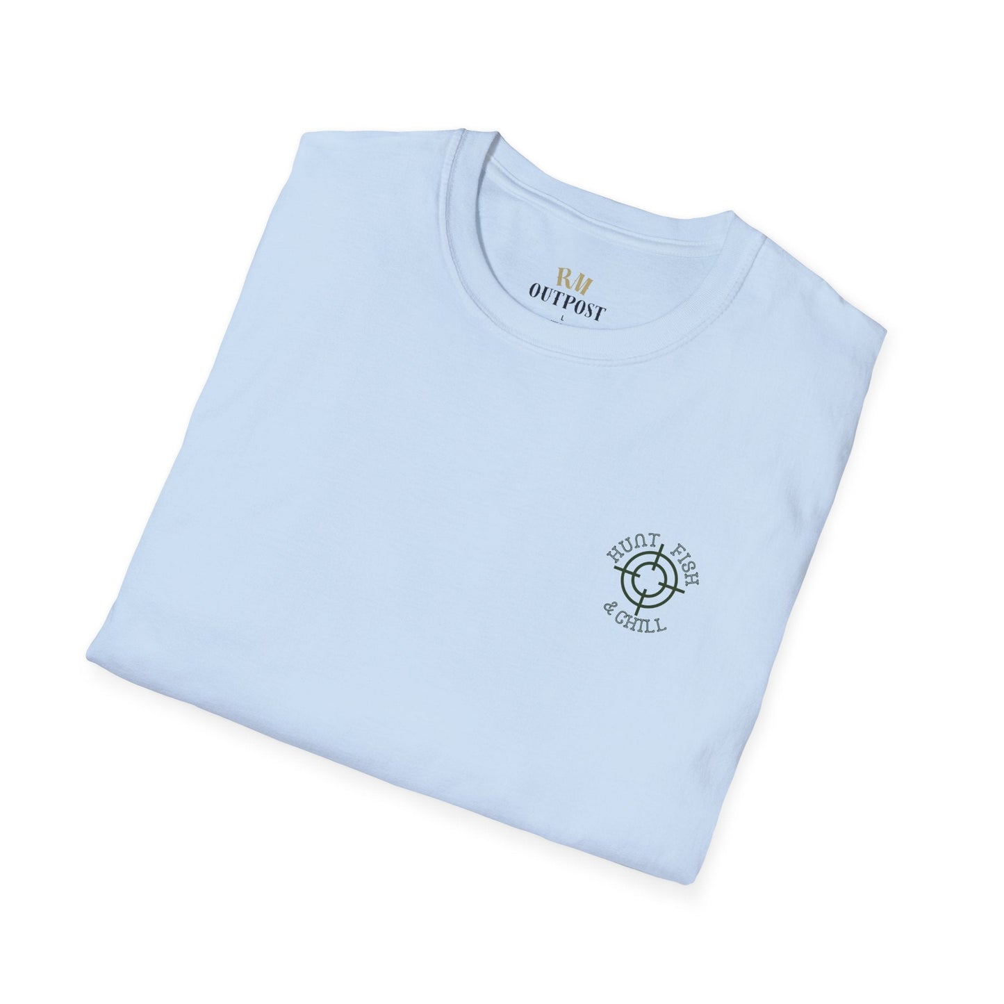 Hunt Fish & Chill T-Shirt – Premium Outdoors Badge Tee | Camping, Fishing, Hunting Apparel – Heather Galapagos Blue T-Shirt for Adventure Clothing (30 view)
