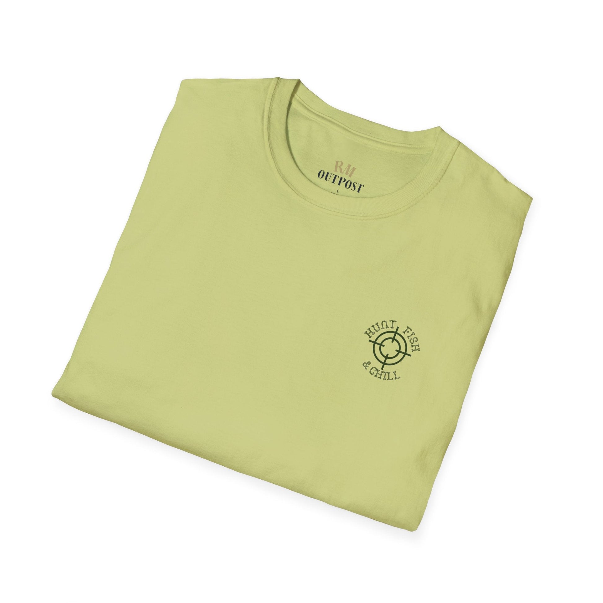 Hunt Fish & Chill T-Shirt – Premium Outdoors Badge Tee | Camping, Fishing, Hunting Apparel – Cornsilk T-Shirt for Adventure Clothing (19 view)
