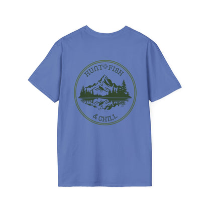 Hunt Fish & Chill T-Shirt – Premium Outdoors Badge Tee | Camping, Fishing, Hunting Apparel – Carolina Blue T-Shirt for Adventure Clothing (37 view)