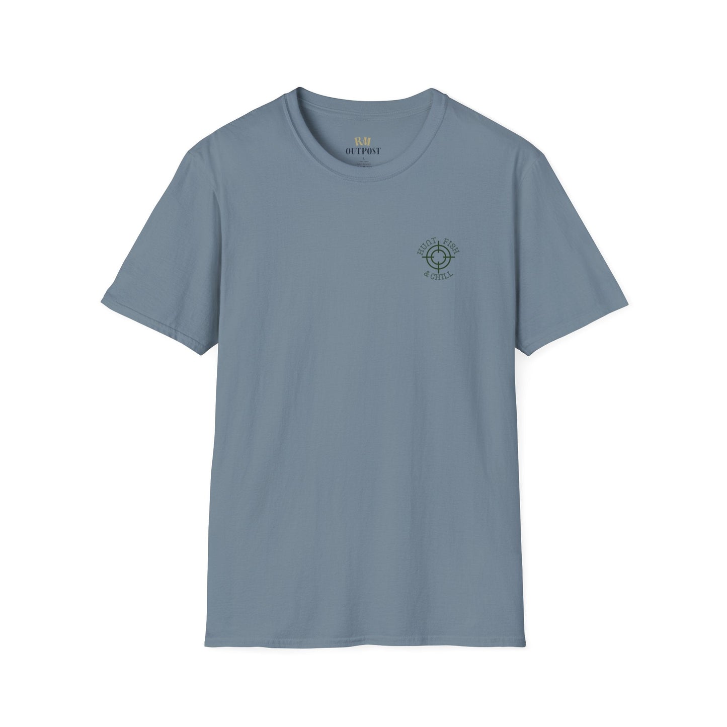 Hunt Fish & Chill T-Shirt – Premium Outdoors Badge Tee | Camping, Fishing, Hunting Apparel – Stone Blue T-Shirt for Adventure Clothing (44 view)