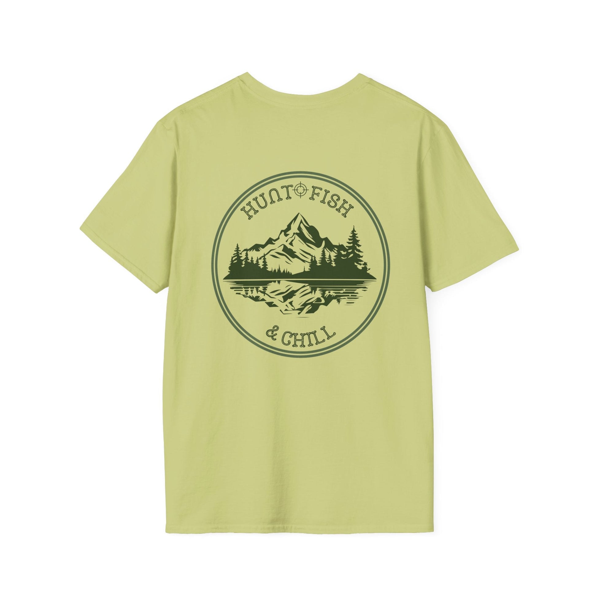 Hunt Fish & Chill T-Shirt – Premium Outdoors Badge Tee | Camping, Fishing, Hunting Apparel – Cornsilk T-Shirt for Adventure Clothing (17 view)