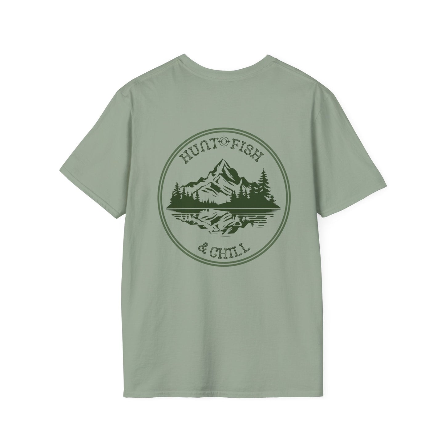 Hunt Fish & Chill T-Shirt – Premium Outdoors Badge Tee | Camping, Fishing, Hunting Apparel – Pistachio T-Shirt for Adventure Clothing (21 view)