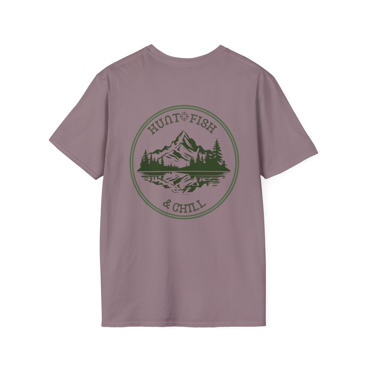 Hunt Fish & Chill T-Shirt – Premium Outdoors Badge Tee | Camping, Fishing, Hunting Apparel – Stone Blue T-Shirt for Adventure Clothing (45 view)