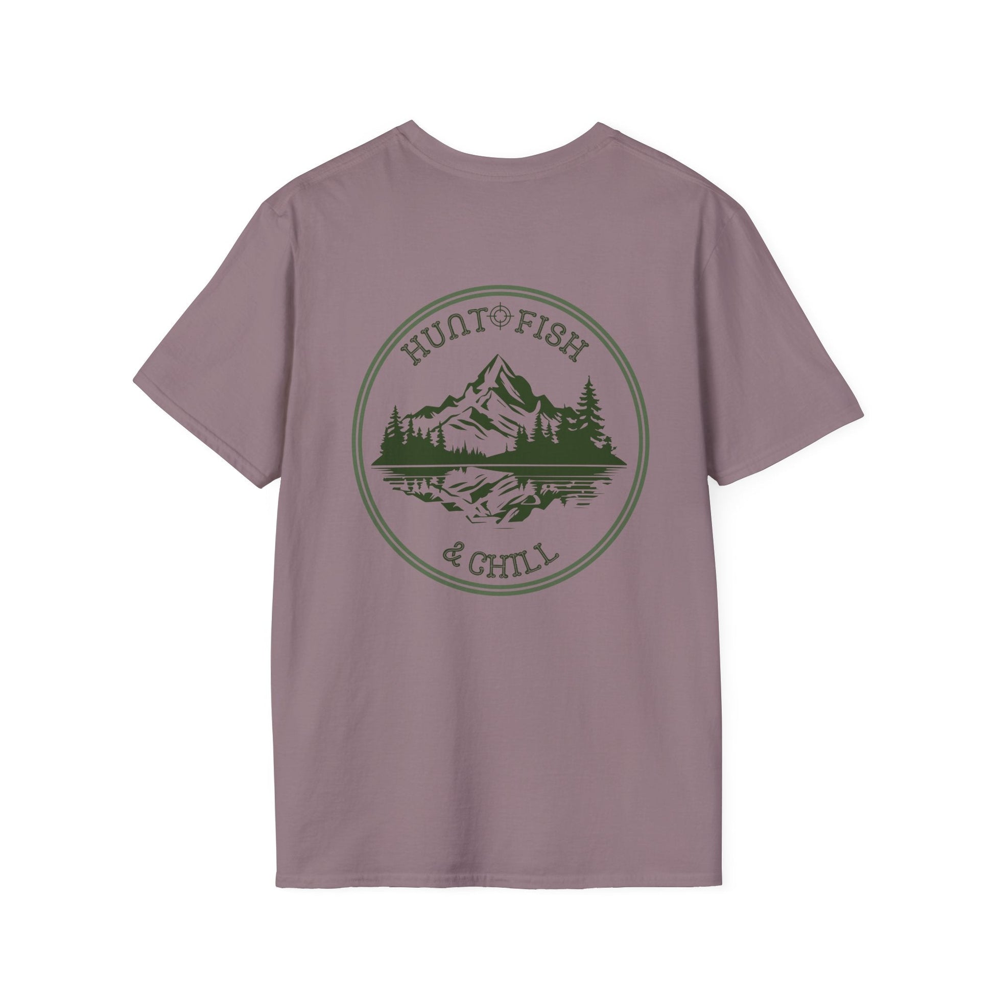 Hunt Fish & Chill T-Shirt – Premium Outdoors Badge Tee | Camping, Fishing, Hunting Apparel – Stone Blue T-Shirt for Adventure Clothing (45 view)