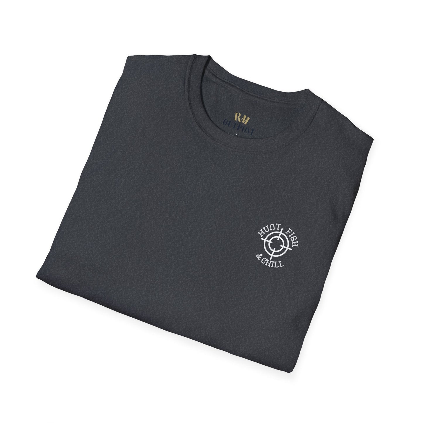 Hunt Fish & Chill T-Shirt White Logo – Premium Outdoors Badge Tee | Camping, Fishing, Hunting Apparel – Dark Heather Grey T-Shirt for Adventure Clothing (44 view)