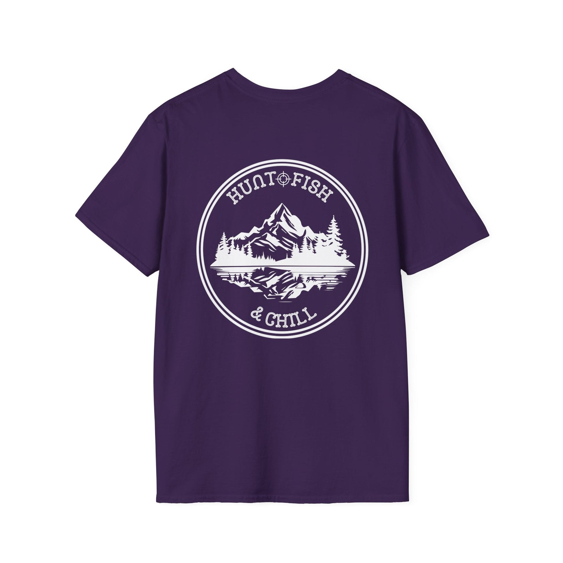 Hunt Fish & Chill T-Shirt White Logo – Premium Outdoors Badge Tee | Camping, Fishing, Hunting Apparel – Purple T-Shirt for Adventure Clothing (50 view)