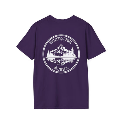 Hunt Fish & Chill T-Shirt White Logo – Premium Outdoors Badge Tee | Camping, Fishing, Hunting Apparel – Purple T-Shirt for Adventure Clothing (50 view)