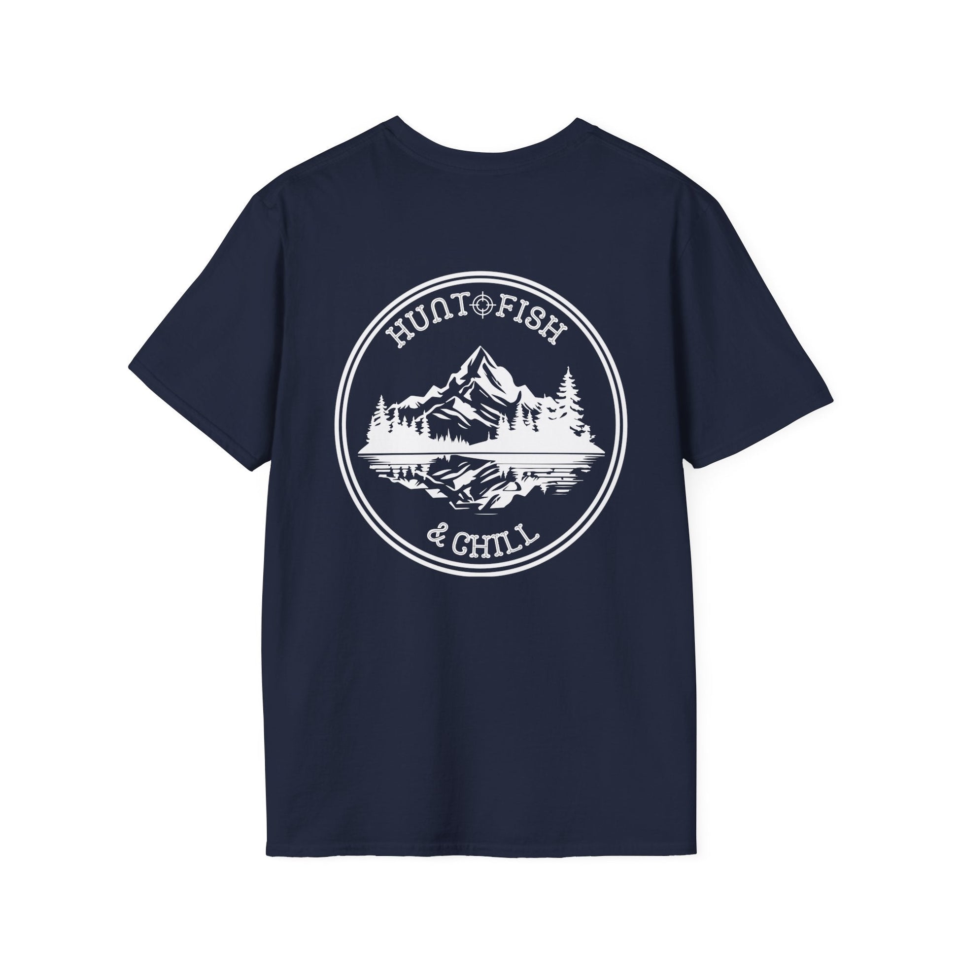 Hunt Fish & Chill T-Shirt White Logo – Premium Outdoors Badge Tee | Camping, Fishing, Hunting Apparel – Navy T-Shirt for Adventure Clothing (46 view)