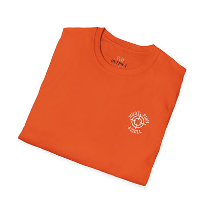 Hunt Fish & Chill T-Shirt White Logo – Premium Outdoors Badge Tee | Camping, Fishing, Hunting Apparel – Orange T-Shirt for Adventure Clothing (19 view)