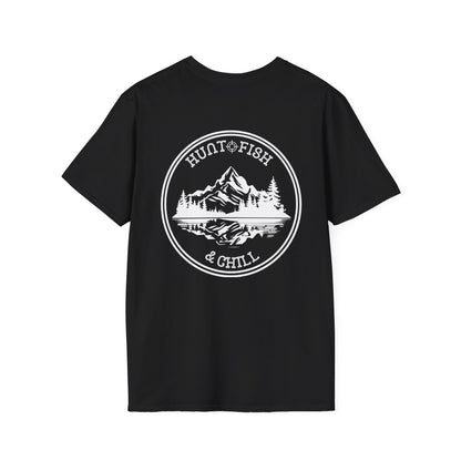Hunt Fish & Chill T-Shirt White Logo – Premium Outdoors Badge Tee | Camping, Fishing, Hunting Apparel – Black T-Shirt for Adventure Clothing (22 view)