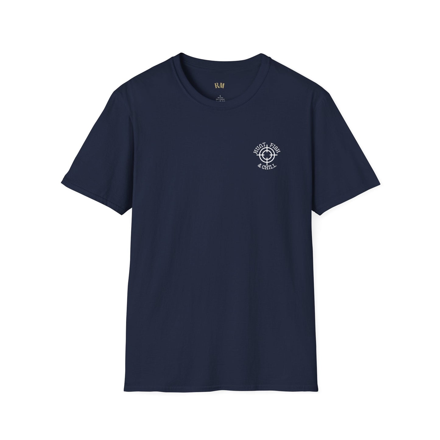 Hunt Fish & Chill T-Shirt White Logo – Premium Outdoors Badge Tee | Camping, Fishing, Hunting Apparel – Navy T-Shirt for Adventure Clothing (45 view)