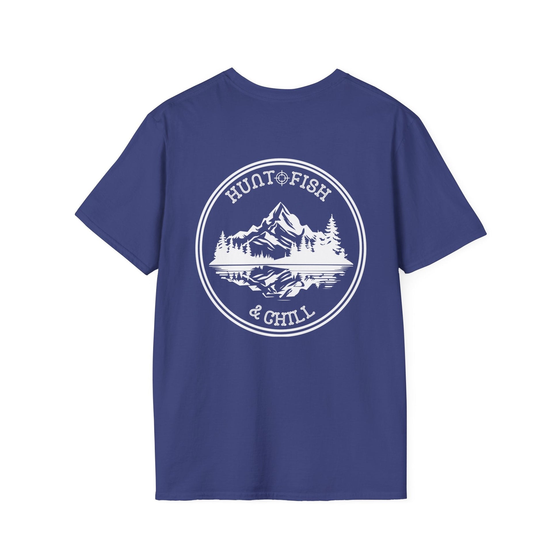 Hunt Fish & Chill T-Shirt White Logo – Premium Outdoors Badge Tee | Camping, Fishing, Hunting Apparel – Metro Blue T-Shirt for Adventure Clothing (38 view)