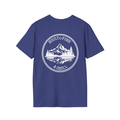 Hunt Fish & Chill T-Shirt White Logo – Premium Outdoors Badge Tee | Camping, Fishing, Hunting Apparel – Metro Blue T-Shirt for Adventure Clothing (38 view)