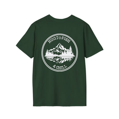 Hunt Fish & Chill T-Shirt White Logo – Premium Outdoors Badge Tee | Camping, Fishing, Hunting Apparel – Forest Green T-Shirt for Adventure Clothing (34 view)