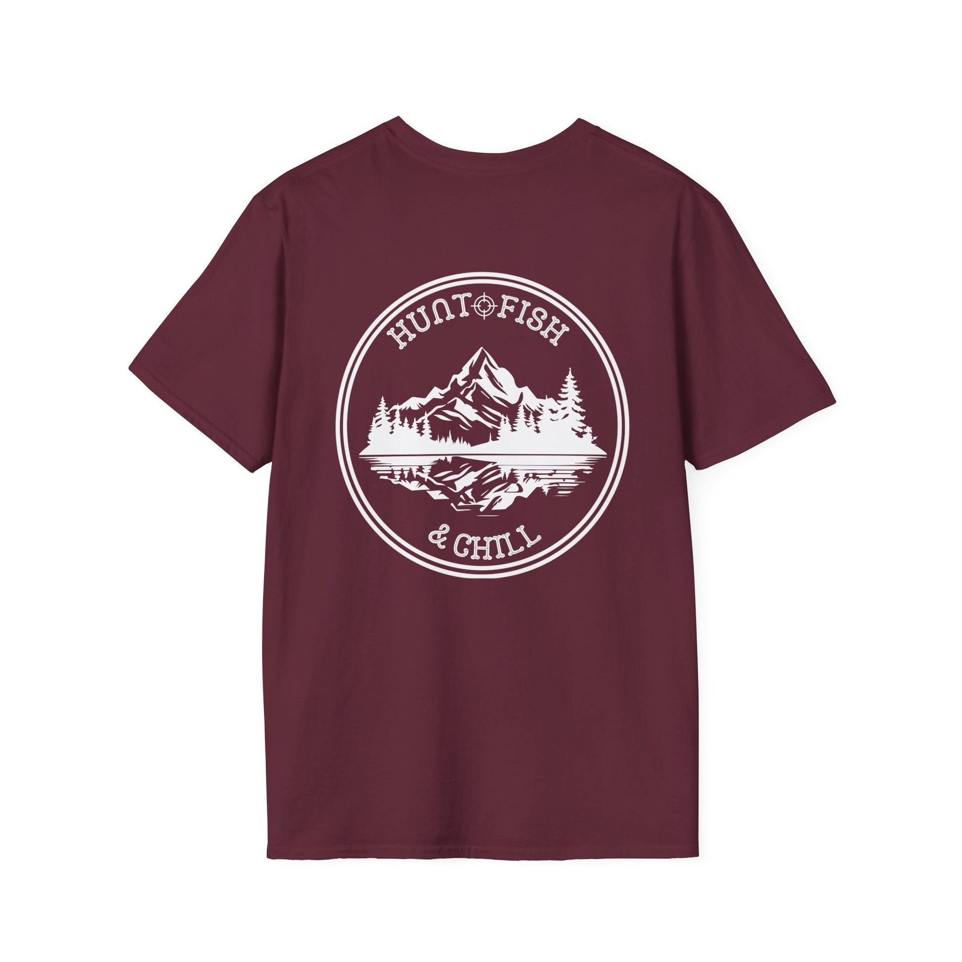 Hunt Fish & Chill T-Shirt White Logo – Premium Outdoors Badge Tee | Camping, Fishing, Hunting Apparel – Maroon T-Shirt for Adventure Clothing (26 view)