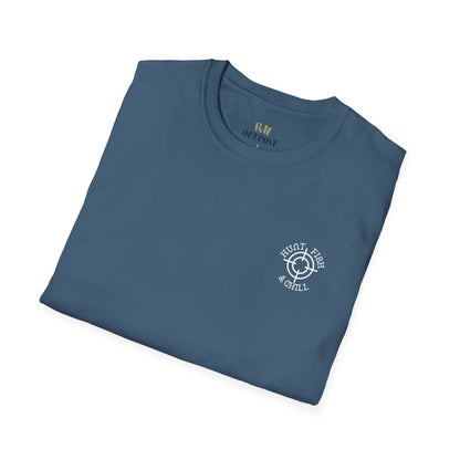 Hunt Fish & Chill T-Shirt White Logo – Premium Outdoors Badge Tee | Camping, Fishing, Hunting Apparel – Indigo Blue T-Shirt for Adventure Clothing (12 view)