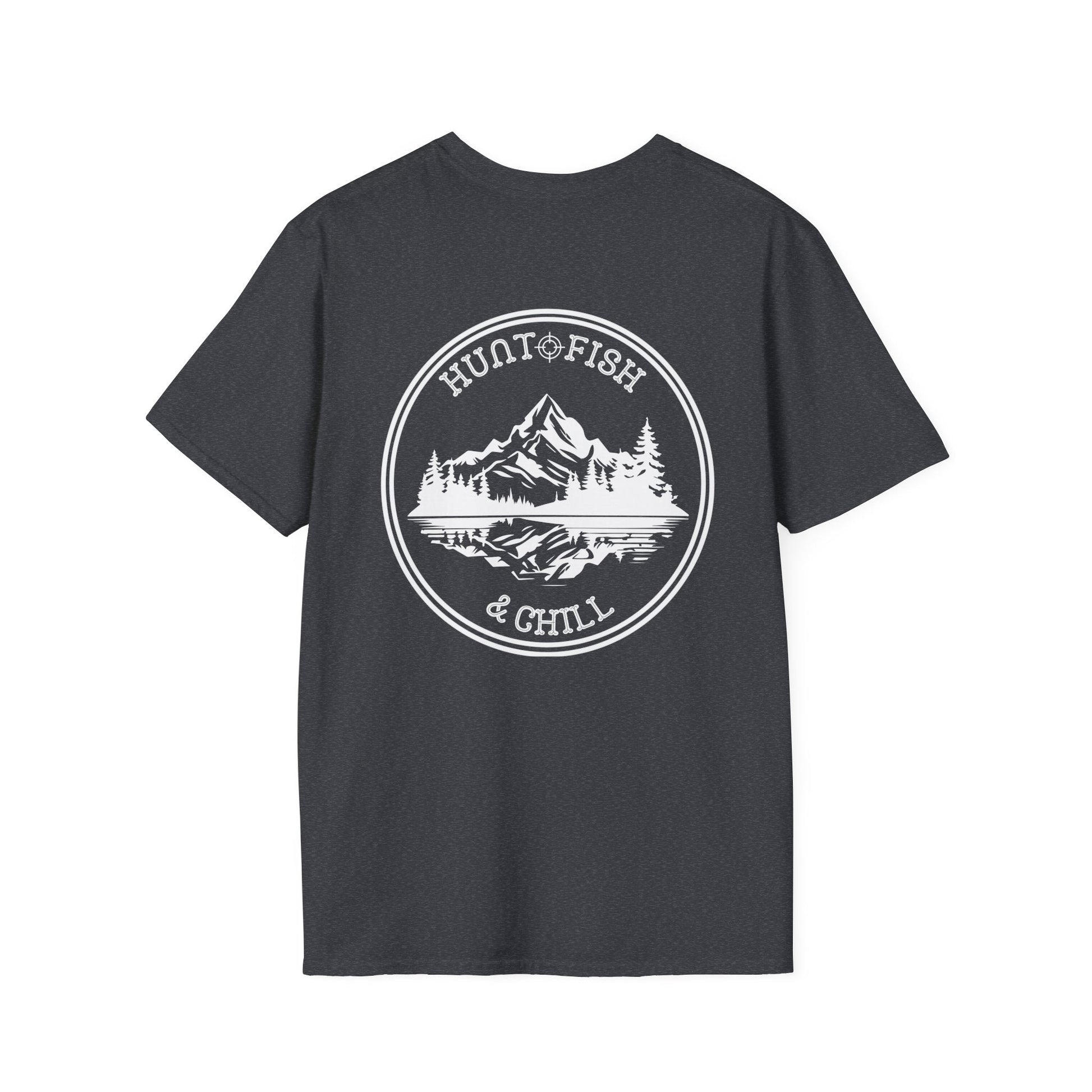 Hunt Fish & Chill T-Shirt White Logo – Premium Outdoors Badge Tee | Camping, Fishing, Hunting Apparel – Dark Heather Grey T-Shirt for Adventure Clothing (42 view)
