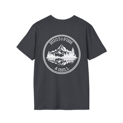 Hunt Fish & Chill T-Shirt White Logo – Premium Outdoors Badge Tee | Camping, Fishing, Hunting Apparel – Dark Heather Grey T-Shirt for Adventure Clothing (42 view)