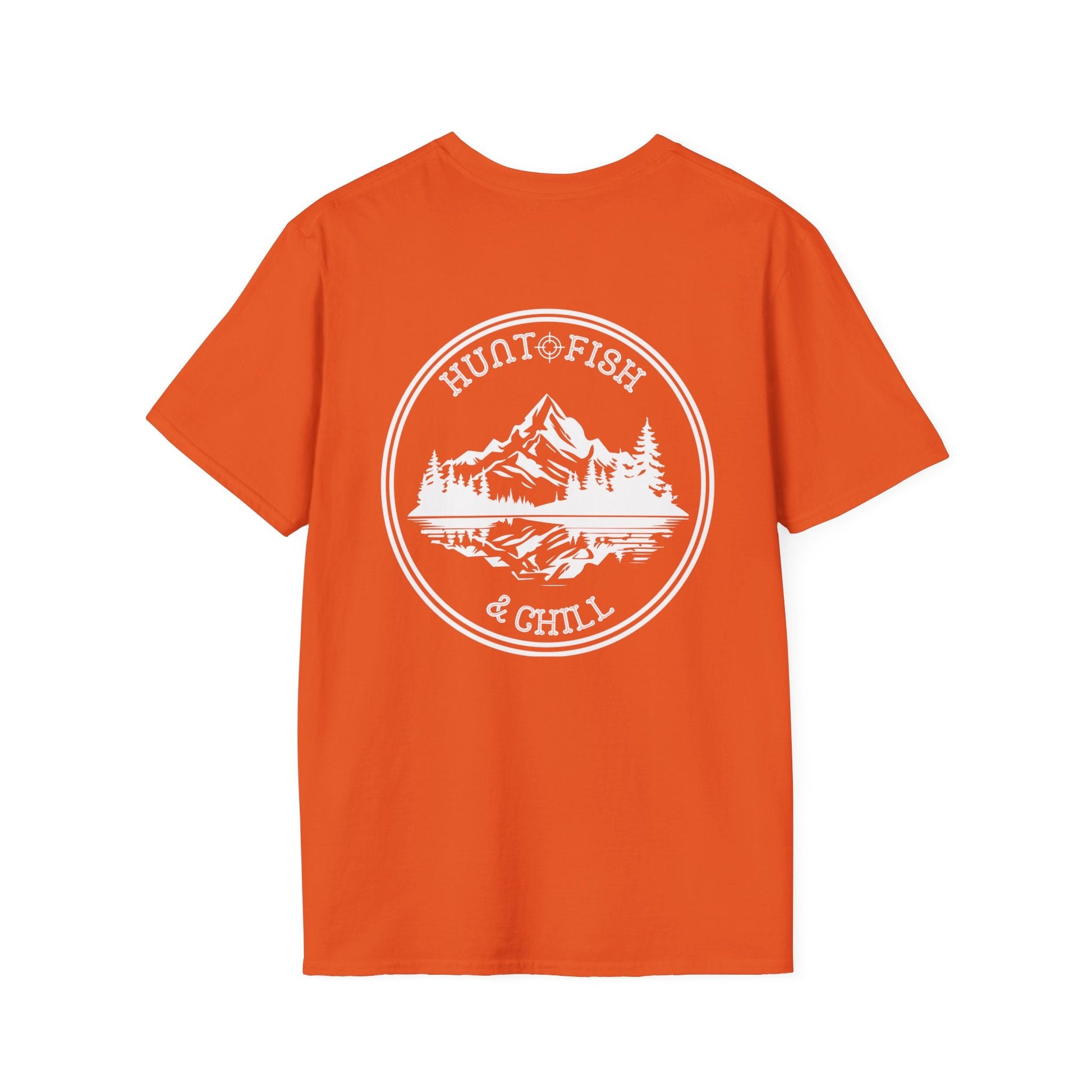 Hunt Fish & Chill T-Shirt White Logo – Premium Outdoors Badge Tee | Camping, Fishing, Hunting Apparel – Orange T-Shirt for Adventure Clothing (18 view)