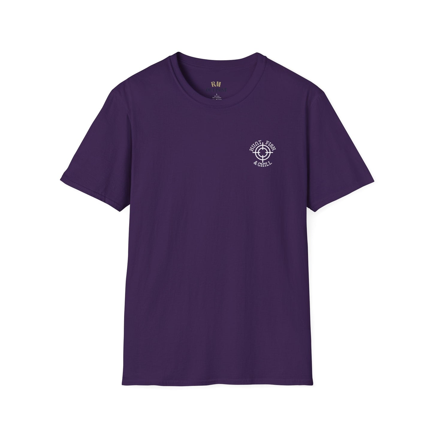 Hunt Fish & Chill T-Shirt White Logo – Premium Outdoors Badge Tee | Camping, Fishing, Hunting Apparel – Purple T-Shirt for Adventure Clothing (49 view)