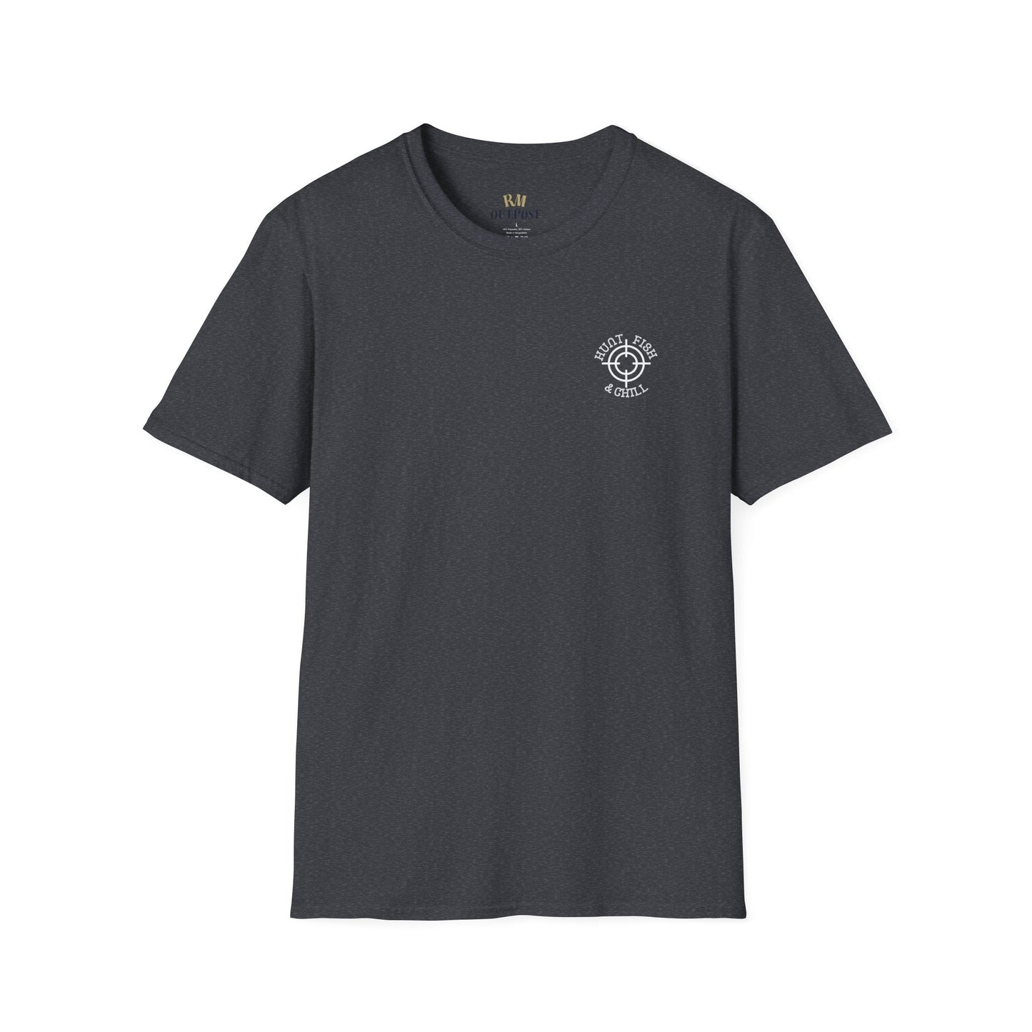 Hunt Fish & Chill T-Shirt White Logo – Premium Outdoors Badge Tee | Camping, Fishing, Hunting Apparel – Dark Heather Grey T-Shirt for Adventure Clothing (41 view)