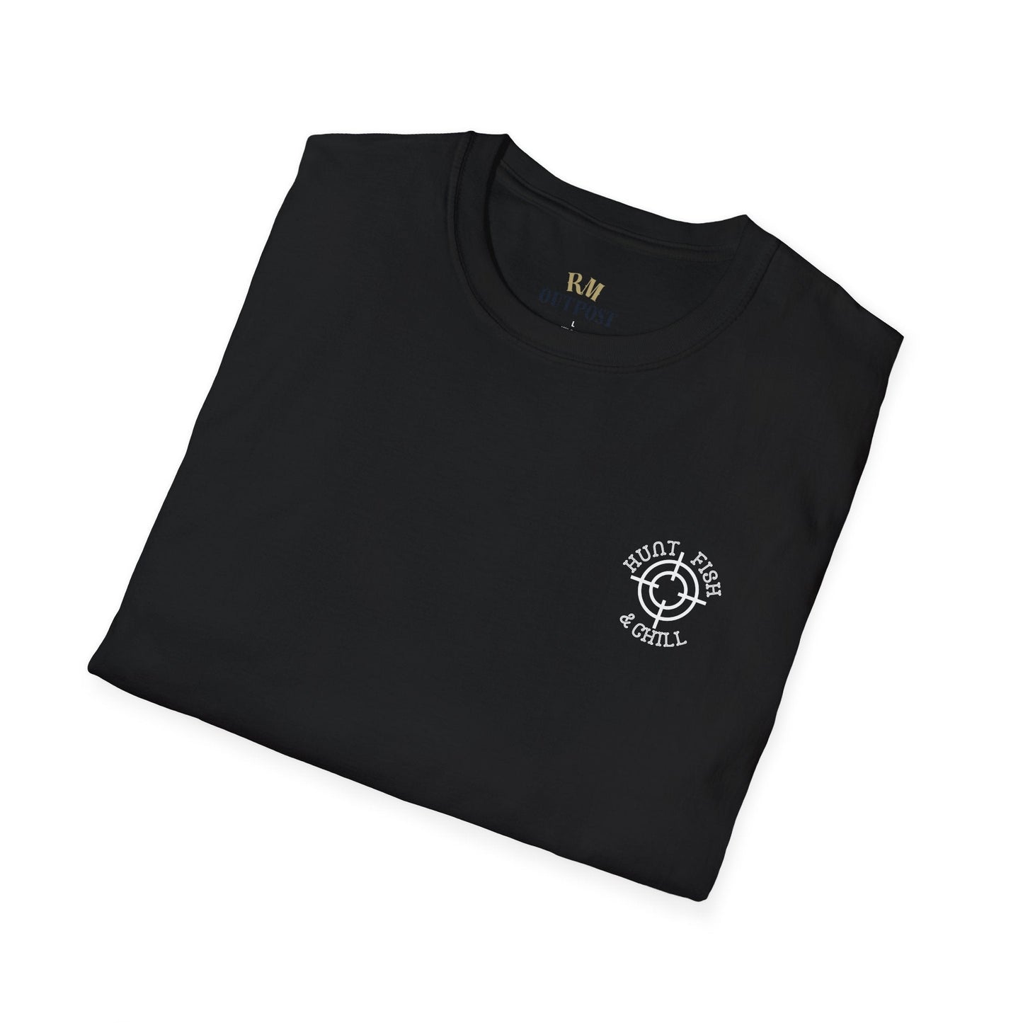 Hunt Fish & Chill T-Shirt White Logo – Premium Outdoors Badge Tee | Camping, Fishing, Hunting Apparel – Black T-Shirt for Adventure Clothing (24 view)