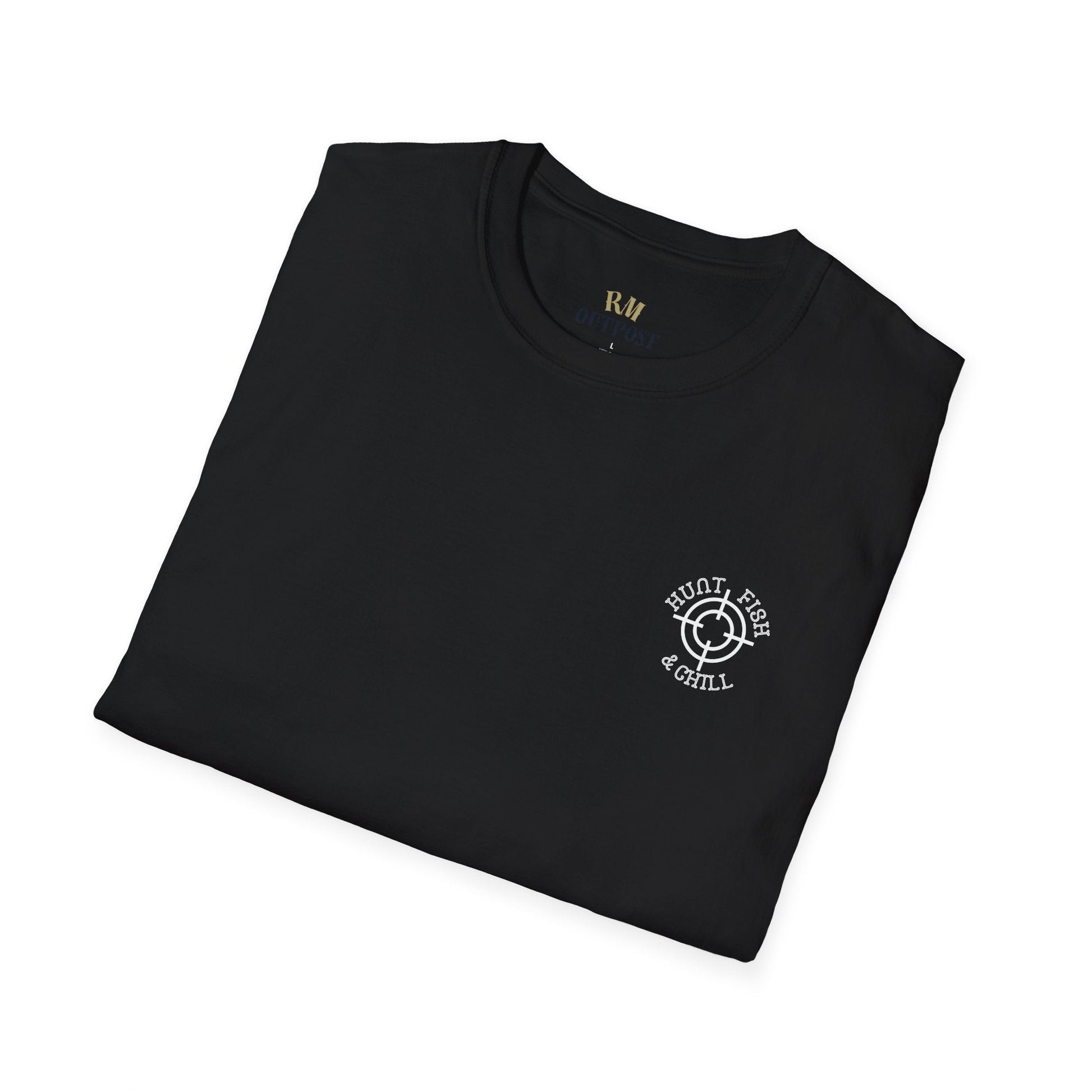Hunt Fish & Chill T-Shirt White Logo – Premium Outdoors Badge Tee | Camping, Fishing, Hunting Apparel – Black T-Shirt for Adventure Clothing (24 view)