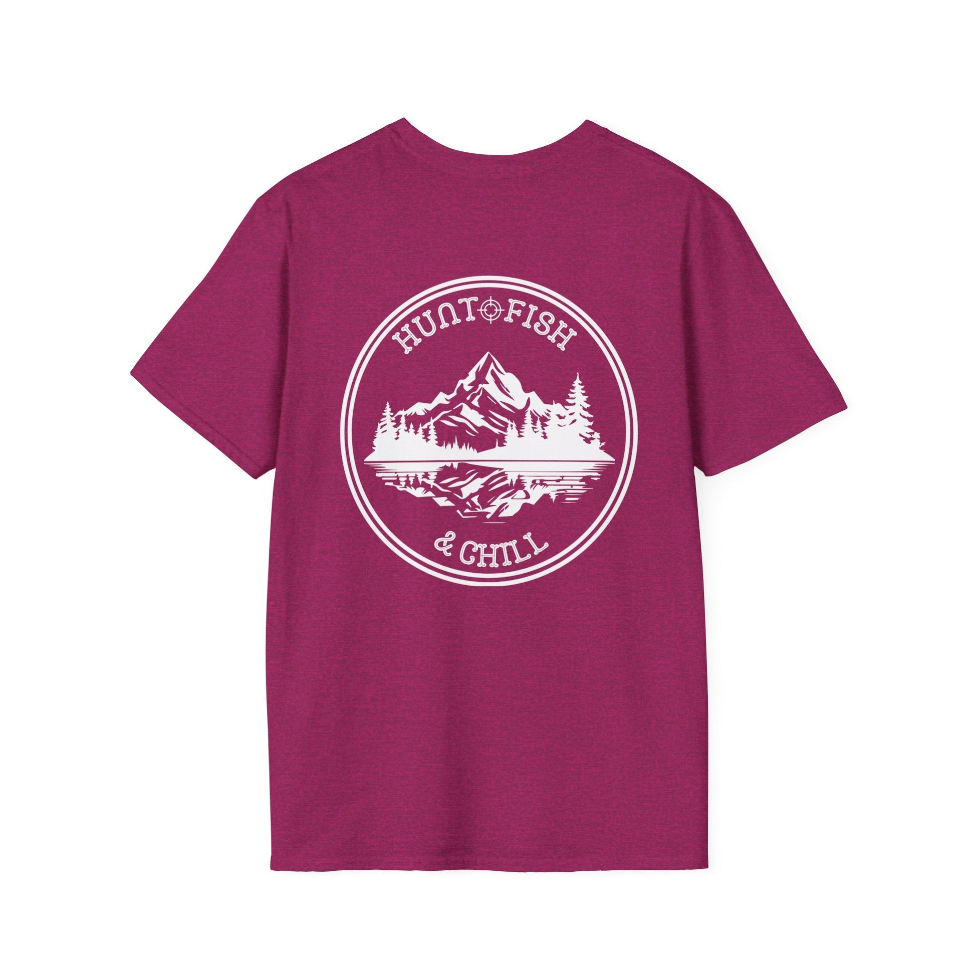 Hunt Fish & Chill T-Shirt White Logo – Premium Outdoors Badge Tee | Camping, Fishing, Hunting Apparel – Antique Heliconia T-Shirt for Adventure Clothing (30 view)