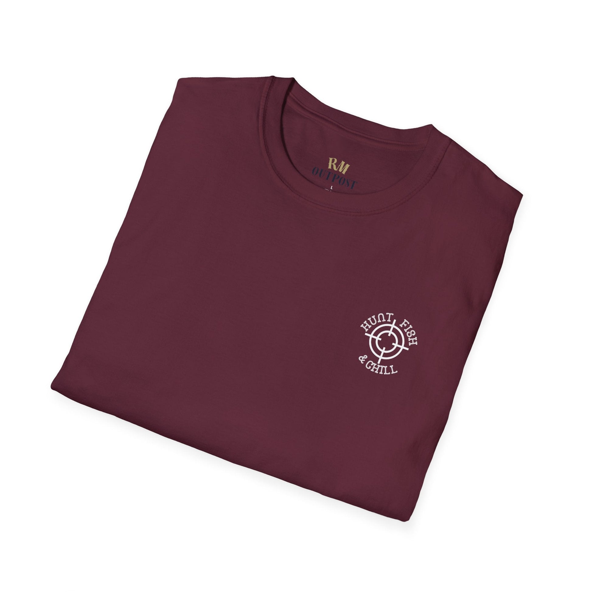 Hunt Fish & Chill T-Shirt White Logo – Premium Outdoors Badge Tee | Camping, Fishing, Hunting Apparel – Maroon T-Shirt for Adventure Clothing (28 view)