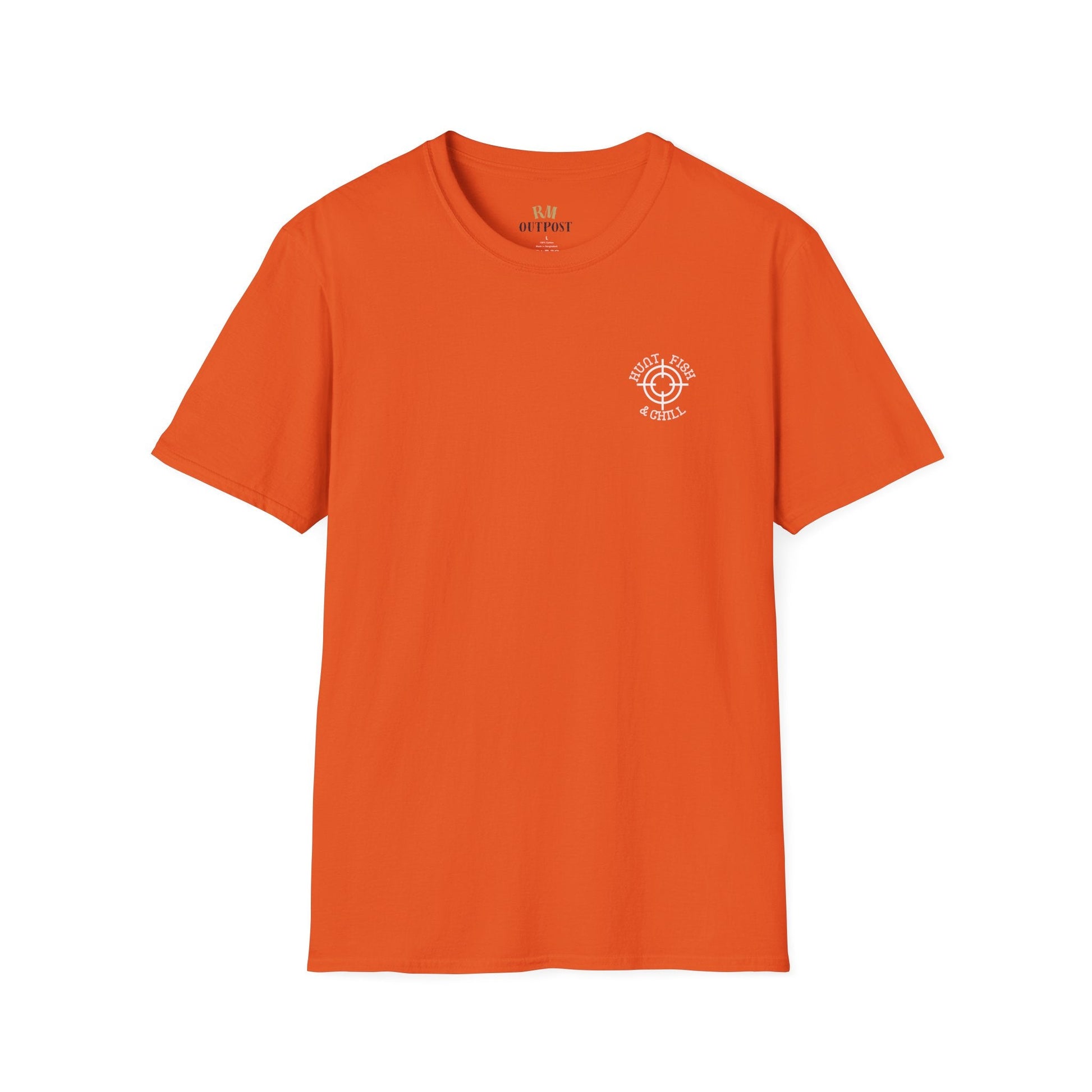 Hunt Fish & Chill T-Shirt White Logo – Premium Outdoors Badge Tee | Camping, Fishing, Hunting Apparel – Orange T-Shirt for Adventure Clothing (17 view)