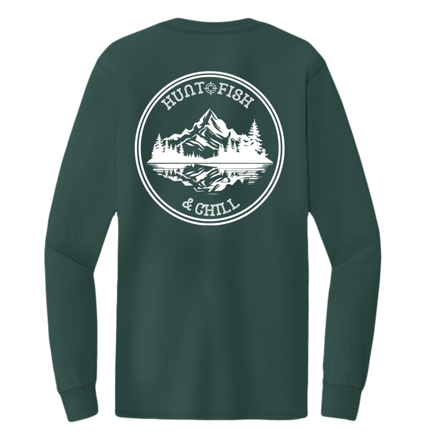 Hunt Fish Chill Tall Long Sleeve Tee – Back Design Outdoor Shirt | Big & Tall Fishing & Hunting Apparel – Dark Green T-Shirt for Apparel (7 view)