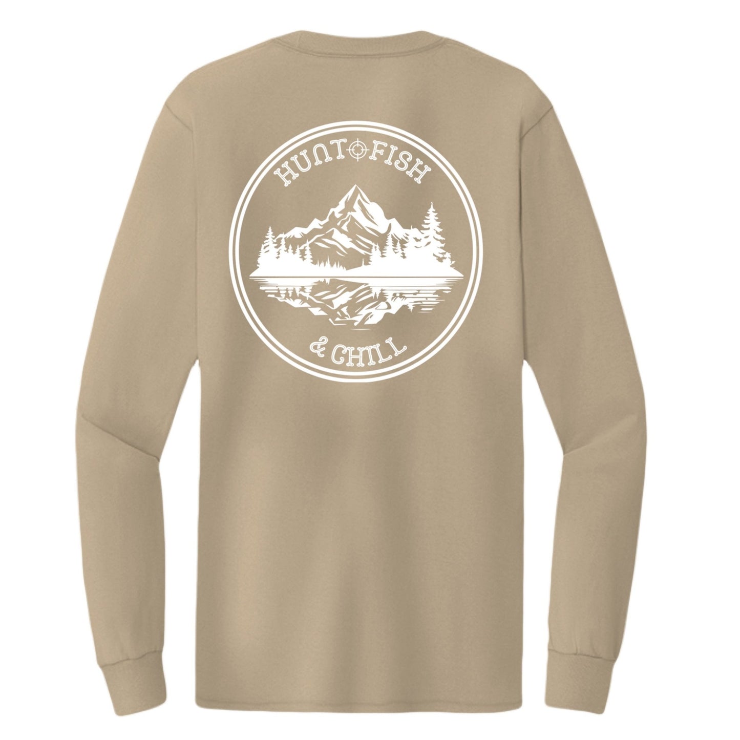 Hunt Fish Chill Tall Long Sleeve Tee – Back Design Outdoor Shirt | Big & Tall Fishing & Hunting Apparel – Sand T-Shirt for Apparel (13 view)