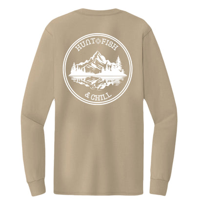 Hunt Fish Chill Tall Long Sleeve Tee – Back Design Outdoor Shirt | Big & Tall Fishing & Hunting Apparel – Sand T-Shirt for Apparel (13 view)